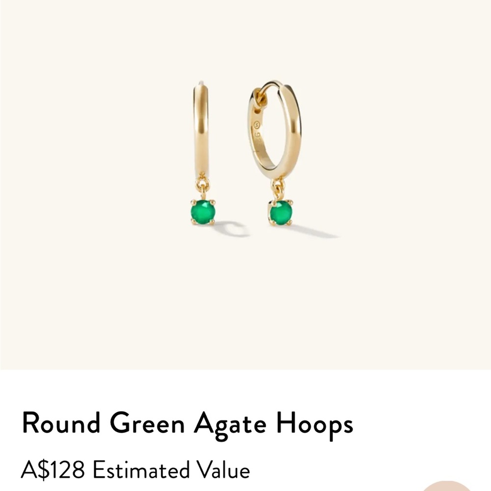 Mejuri Round Green Agate Gold Hoops New with Box